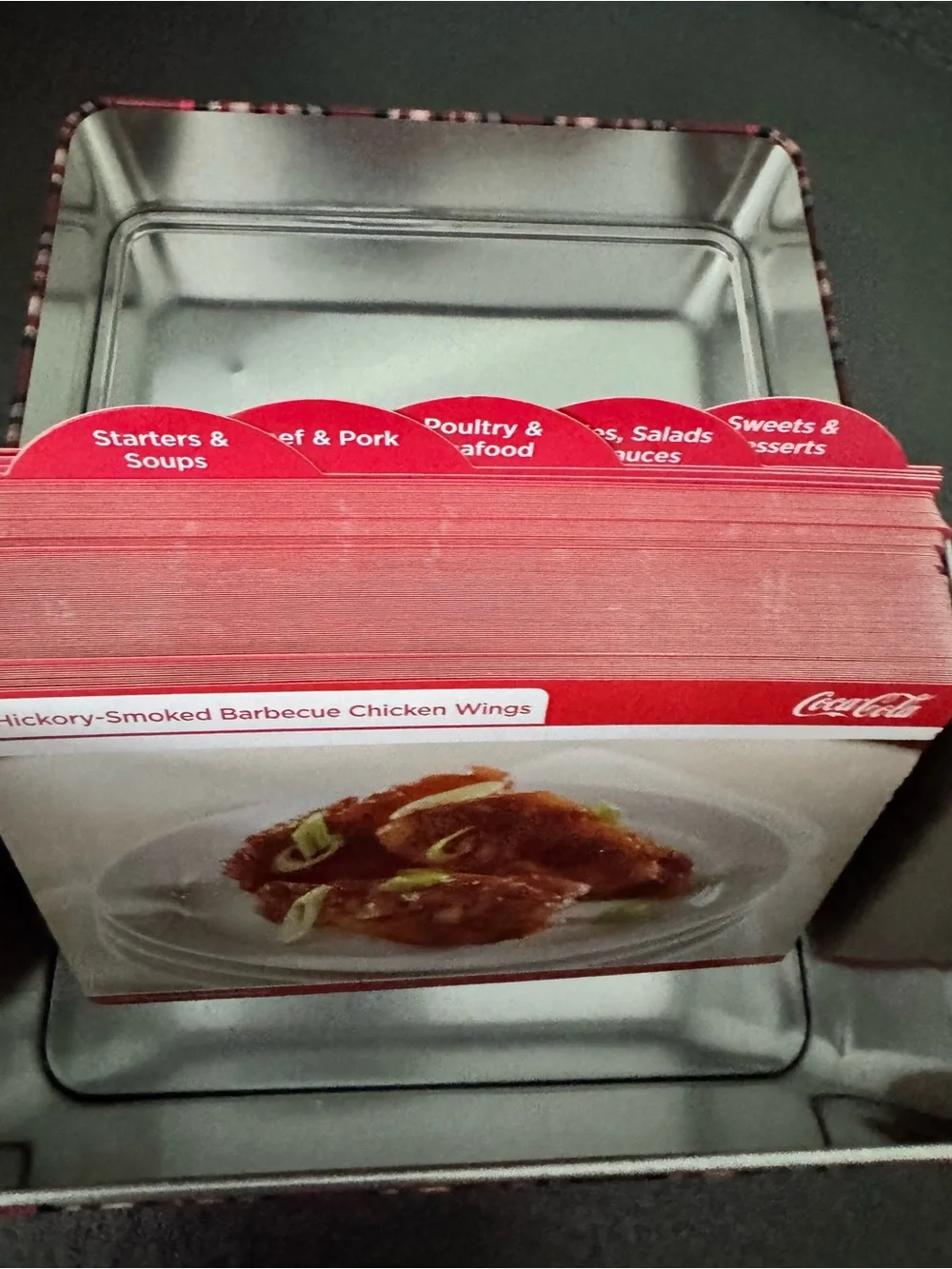 Coca Cola Red Metal Recipe Box with Classic Bottle Graphics 78 Recipes/22 Blank